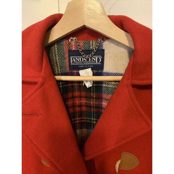 Lands End Hooded Wool Parka Toggle Coat Jacket Red Women’s Sz M MADE IN USA - Picture 2 of 9